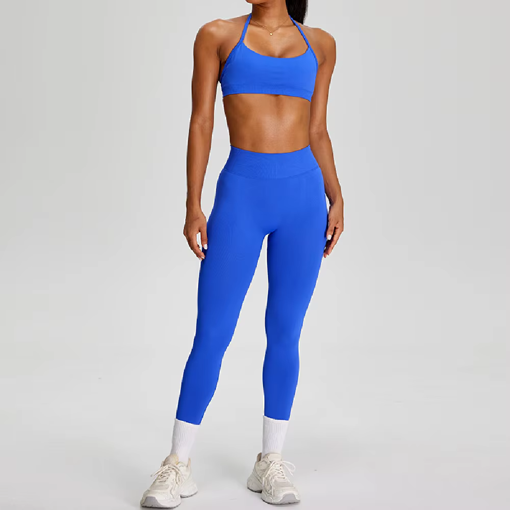 Ensemble de sport 2 pièces sans couture pour femme : haut court et leggings taille haute – Idéal pou