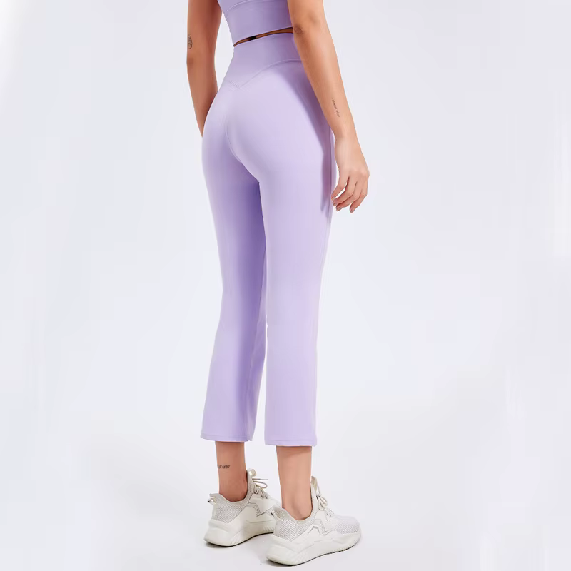 Pantalon de yoga Capri pour femmes, extensible, doux, taille haute, pantalon de fitness, couleur uni