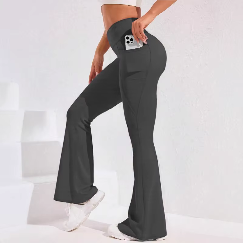 ​ ​ Pantalon de Yoga taille haute évasé pour femmes, avec poche, Push-Up, collants de course, jambes