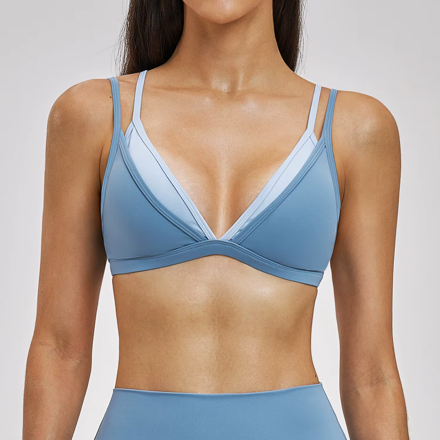 Soutien-gorge de sport Ningyu pour femme, dos nu, effet deux pièces, couleurs contrastées, sous-vête