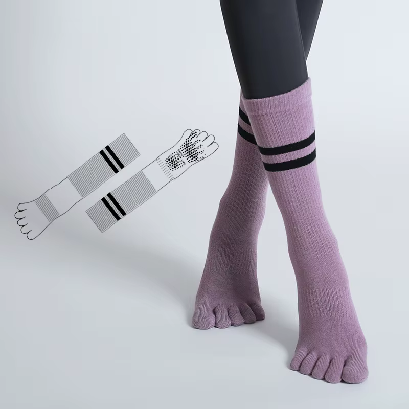 Chaussettes de Pilates antidérapantes à cinq orteils pour femmes, chaussettes de Yoga respirantes en