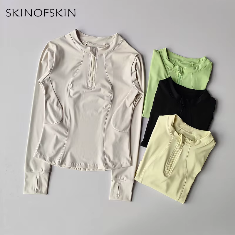 Haut de Fitness pour femmes, demi-fermeture éclair élastique, amincissant, séchage rapide, T-shirt d