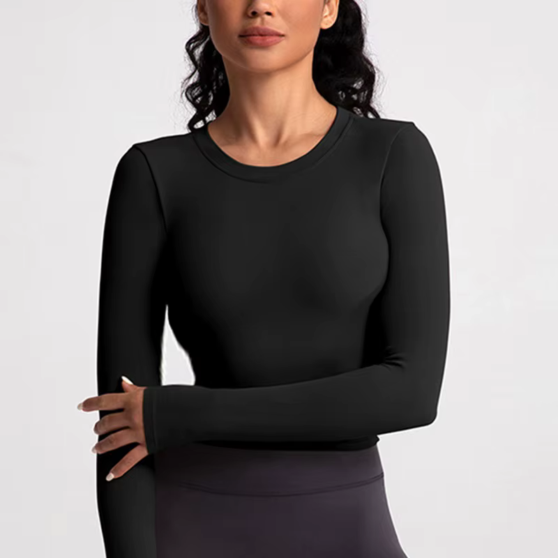 Cloud Hide – chemises de Yoga noires pour femmes, chemisier à manches longues, grande taille, haut d