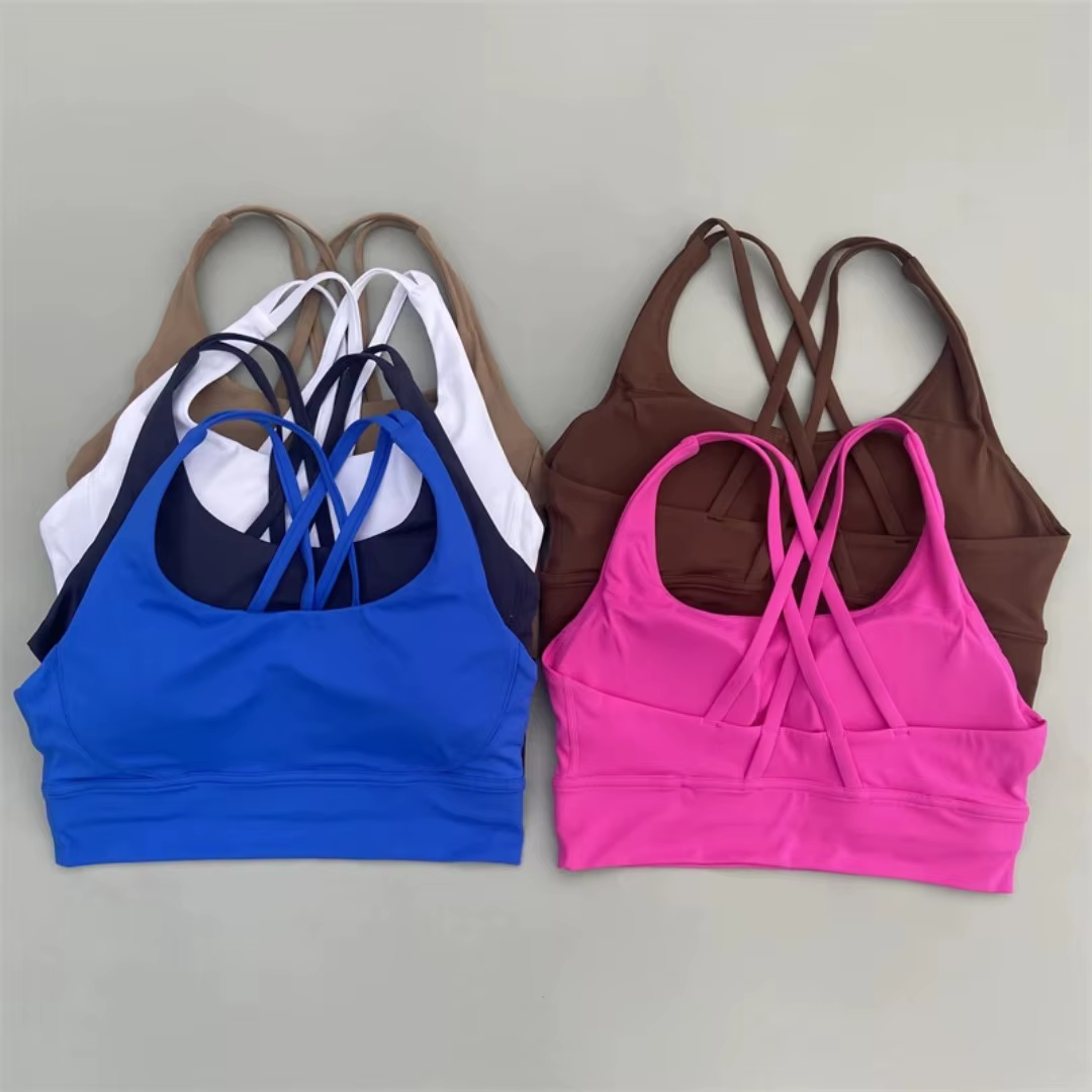Soutien-gorge de Fitness pour femmes, couleur unie, dos croisé, collants, gilet de Yoga, haute résis