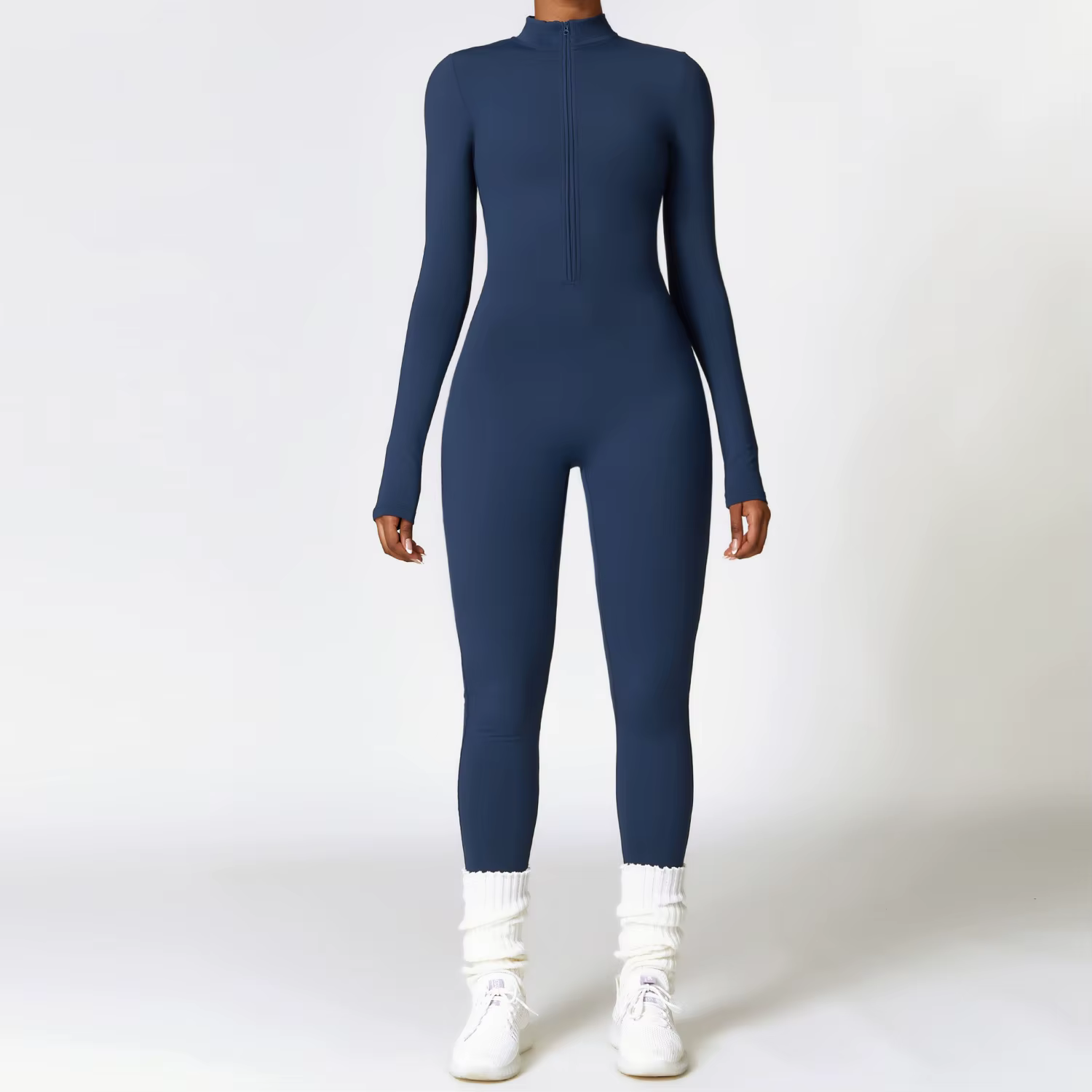 Vêtements de sport une pièce à manches longues pour femmes, barboteuse de Yoga à fermeture éclair, c