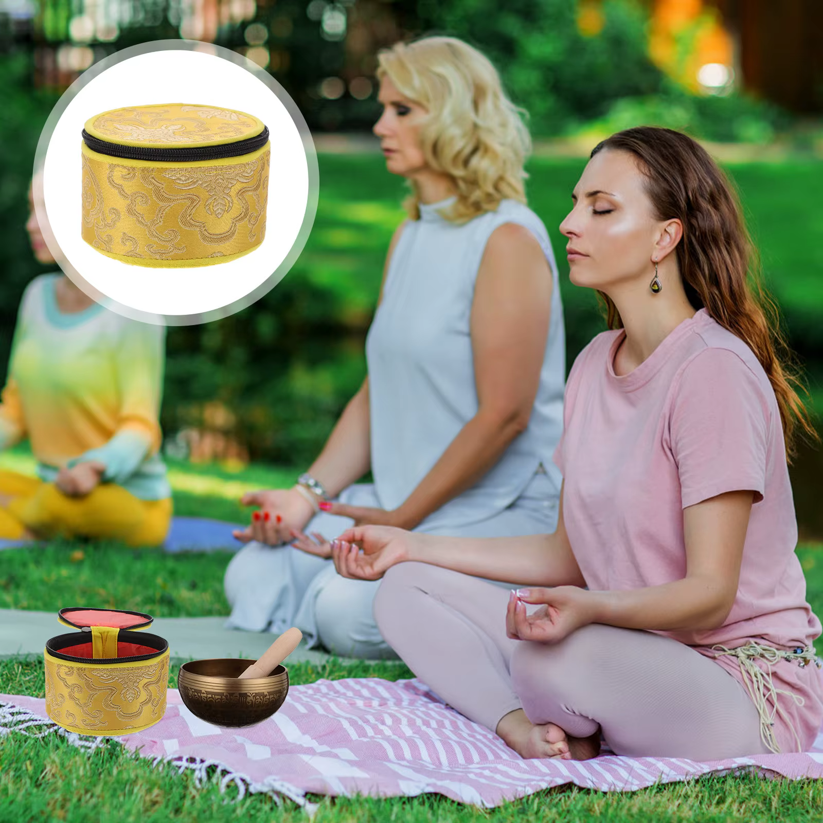 Étui pour bol chantant de méditation, broderie artisanale chinoise motif nuage, sac en tissu robuste