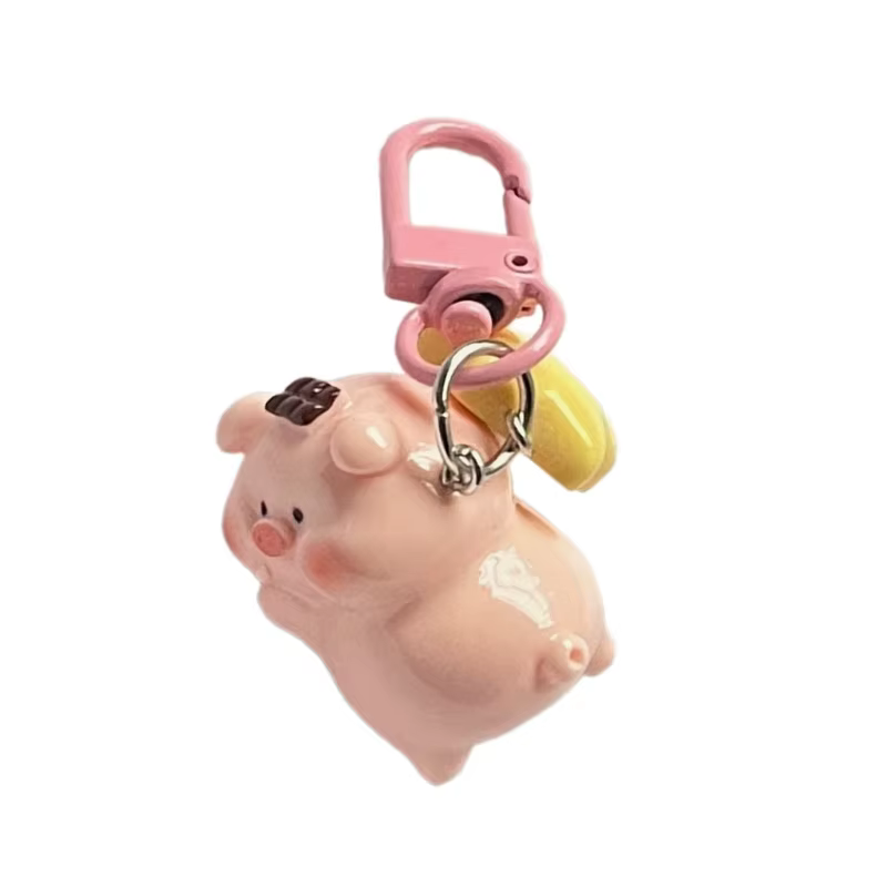 Porte-clés cochon rose, ornement en résine, joli pendentif cochon dessin animé, décoration en résine