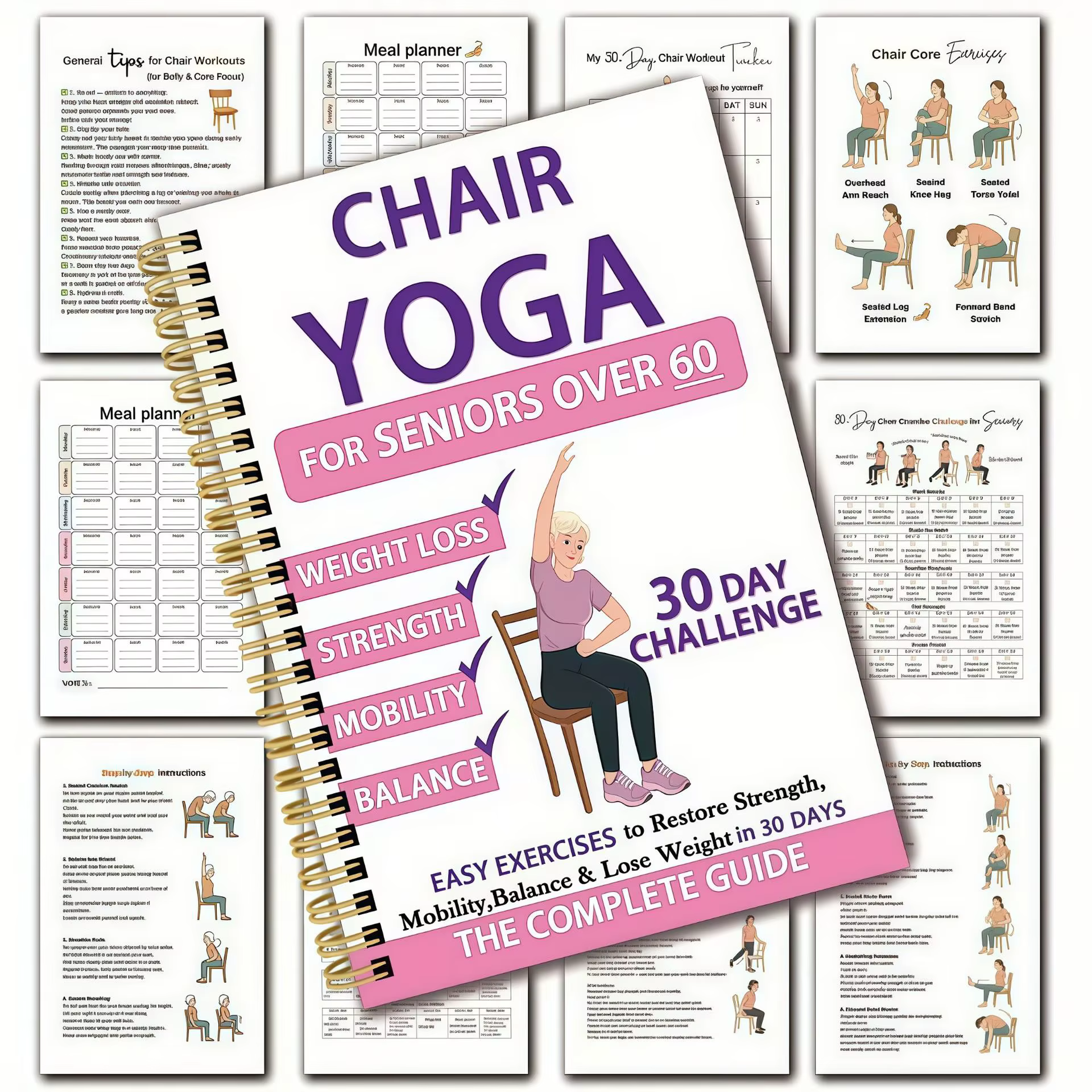 Guide de yoga en position assise sur 30 jours pour les seniors de plus de 60 ans : exercices de forc