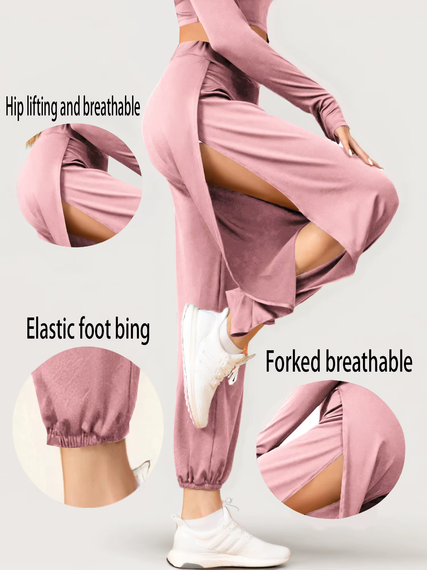 Mode taille élastique femmes haute fente Hippy décontracté Harlan pantalon Yoga pantalon taille haut