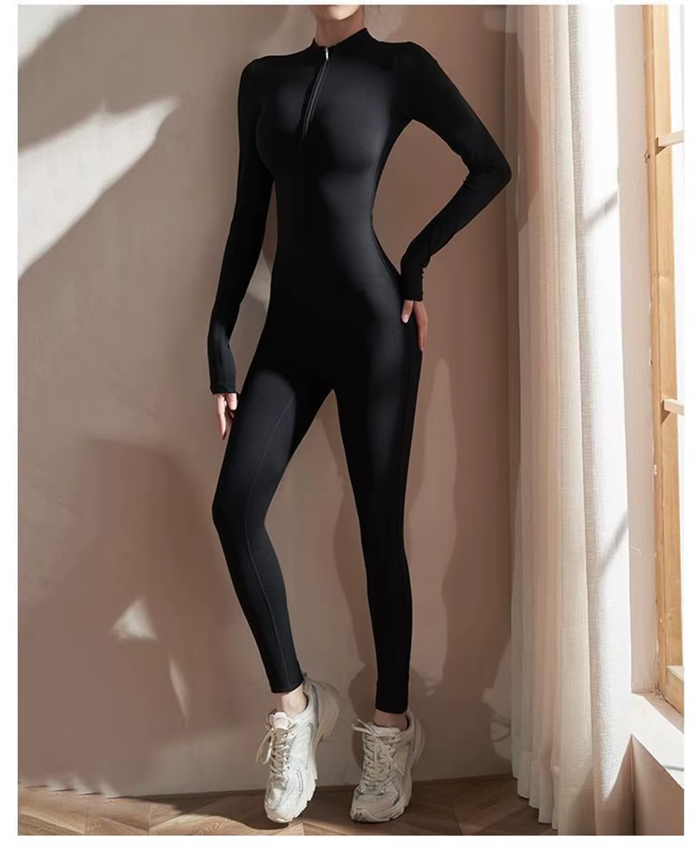 Combinaisons de Yoga à manches longues pour femmes, coupe cintrée, extensible, une pièce, barboteuse