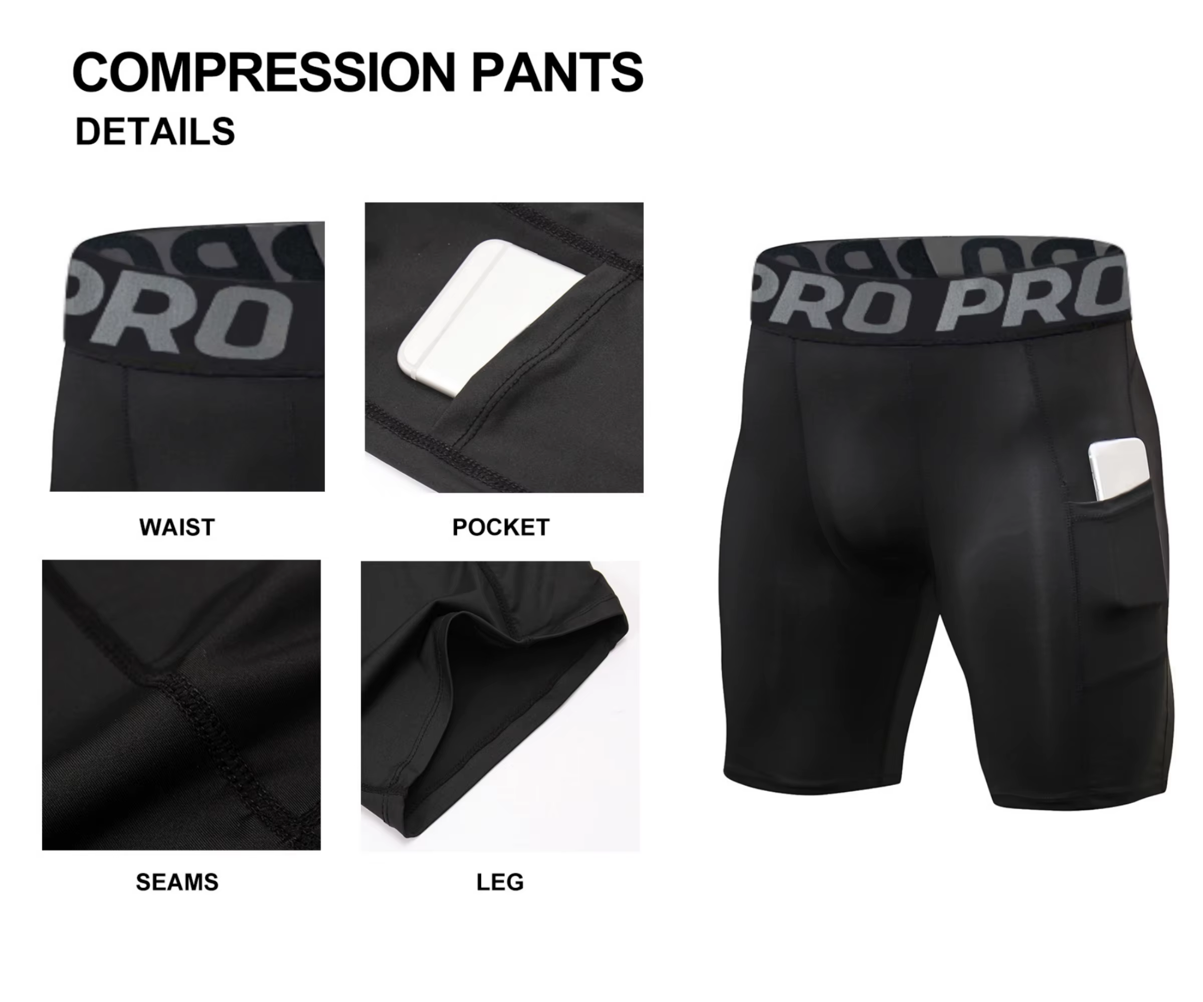 Shorts de compression pour hommes avec poche, en spandex, pour la course à pied, le sport, l'entraîn