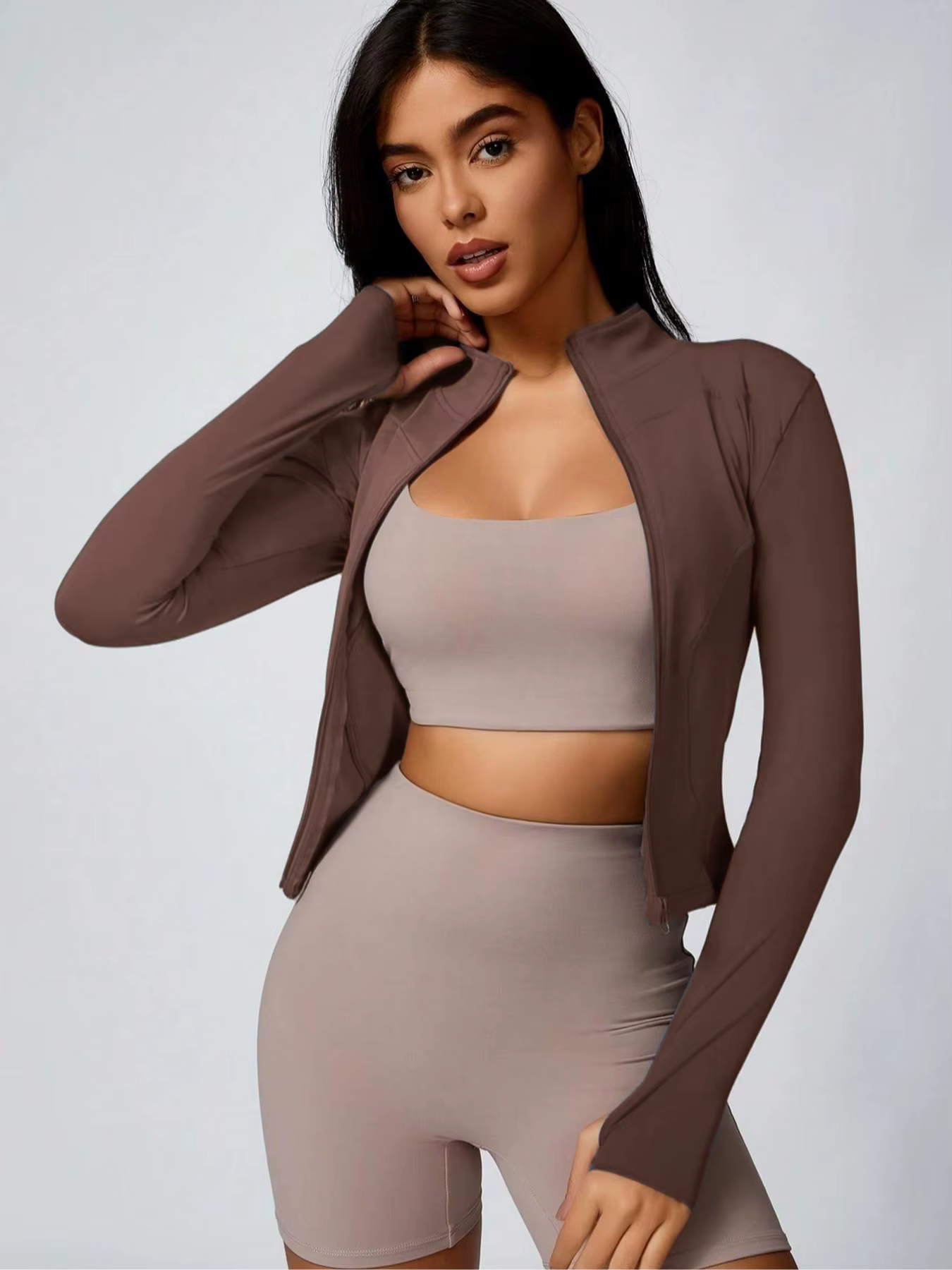 Fitfemme Veste d'entraînement athlétique respirante à manches longues et fermeture éclair pour femme