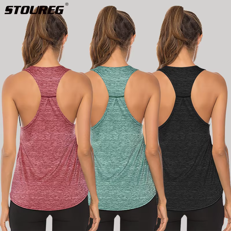 STOUREG-Haut de Yoga en FibrRacerback à vaccage Rapide pour Femme, Chemises d'Entraînement Sportif