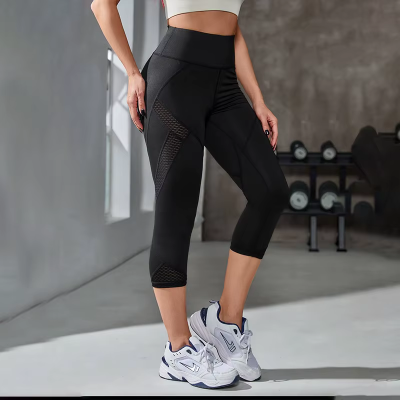 Pantalon de Yoga taille haute en maille, Leggings Capri pour femmes, contrôle du ventre, entraînemen