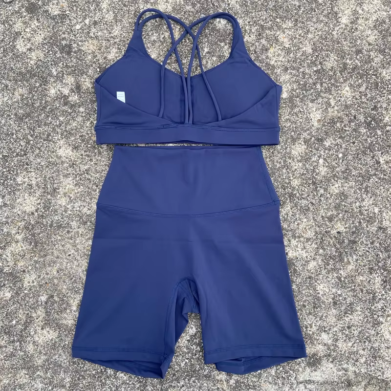 Ensemble de cyclisme court de Yoga pour femmes, couleur unie, doux, dos croisé, soutien-gorge + Legg
