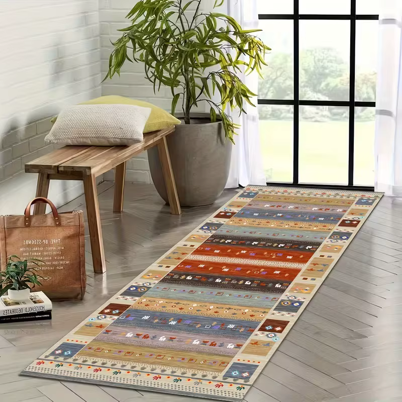 Tapis en molleton de corail à entretien facile, blocs de couleurs créatifs pour cuisine, couloir, bu
