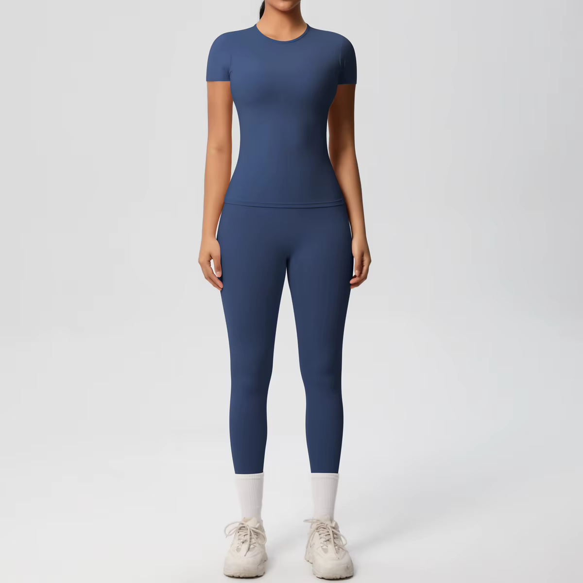 Femmes 2 pièces Patchwork Sport Yoga costume Gym Sport culture hauts Sexy moulante haut tubulaire en