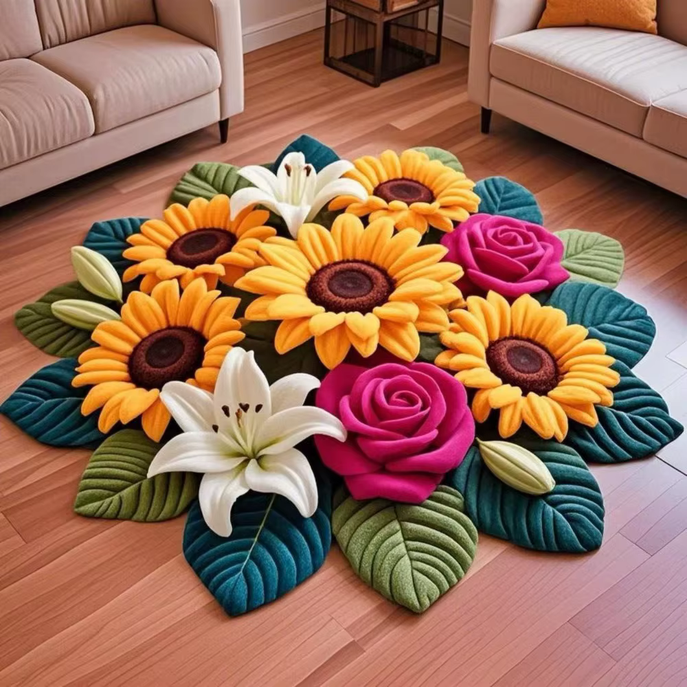 Tapis de sol en forme de tournesol, durable, doux, antidérapant, absorbant, 60x60cm, pour salle de b
