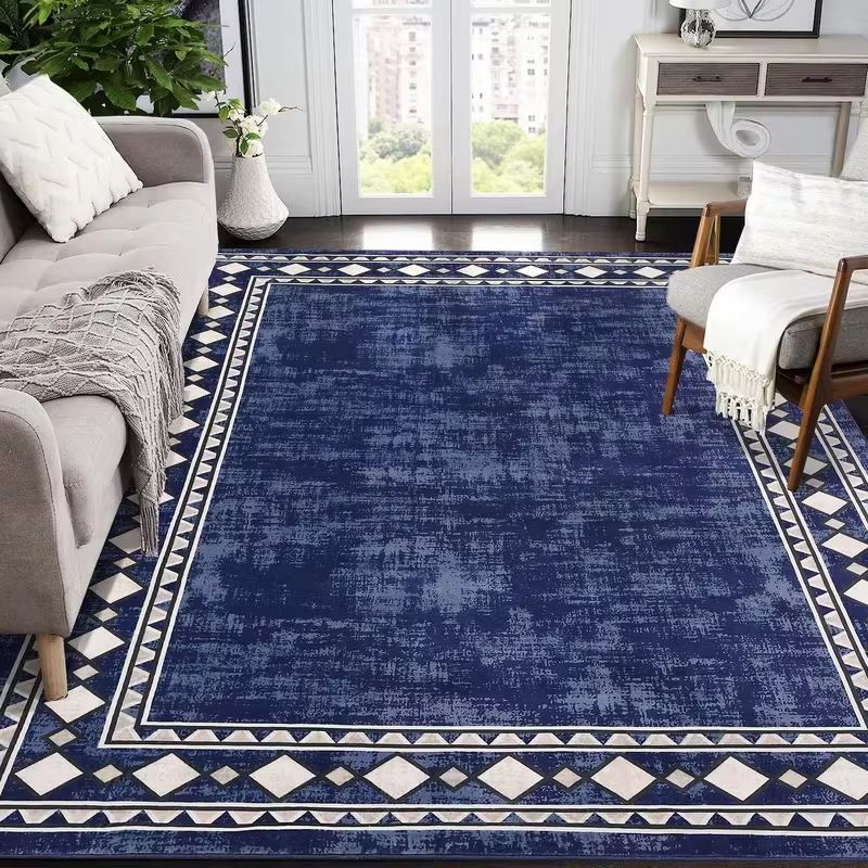 Tapis bleu marine moderne à motif géométrique pour salon et chambre à coucher, antidérapant, résista