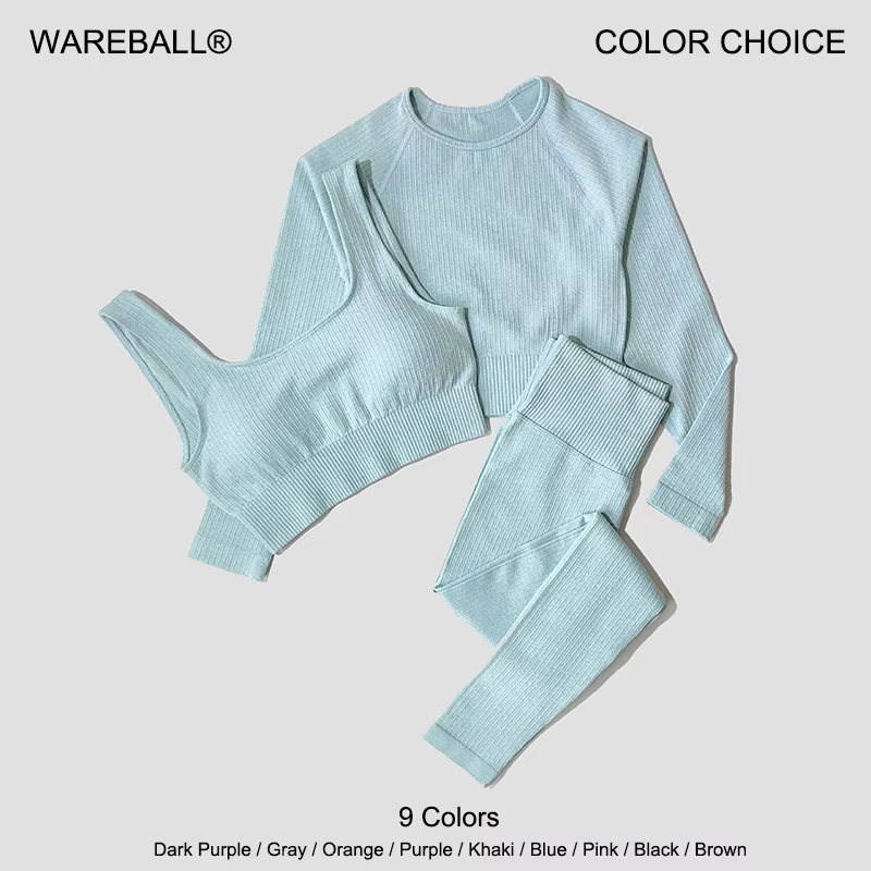 WAREBALL Ensemble de Vêtements de Yoga, Legging, Brassière et Haut à Manches longues, Sans Couture, 