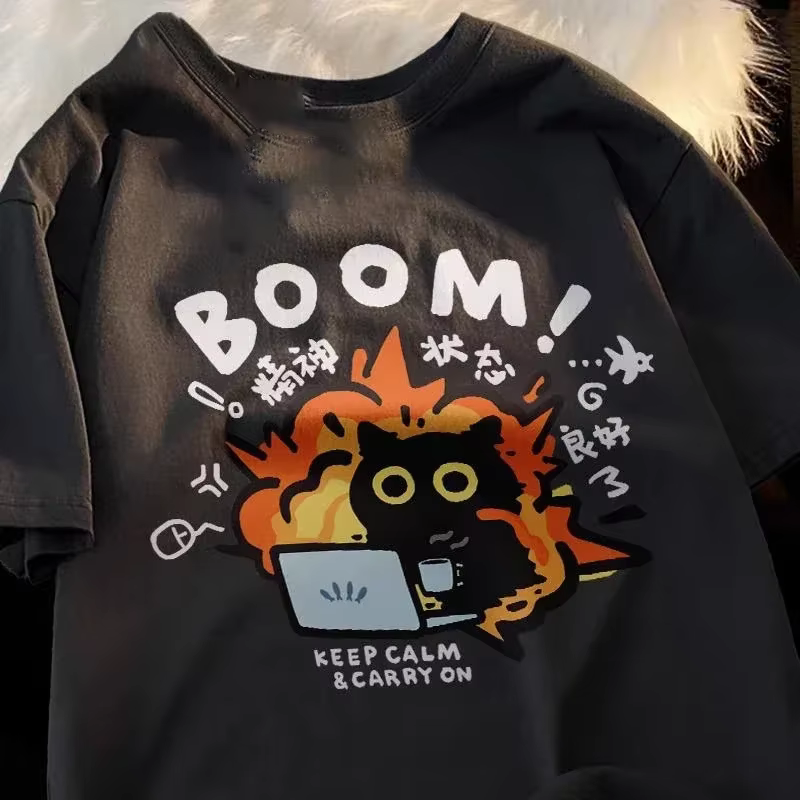 T-shirt à Manches Courtes pour Homme et Femme, Vêtement Décontracté, Imprimé Dessin Animé, Style Kaw