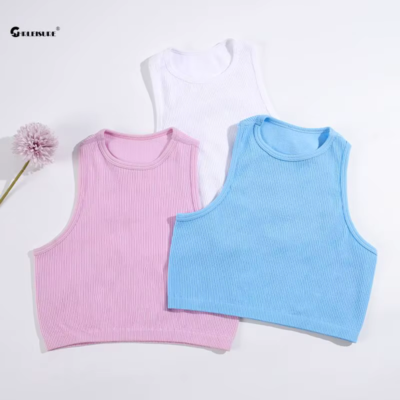 CHRLEISURE – soutien-gorge de Sport pour femmes, gilet de Yoga en tricot côtelé, col rond, haut cour