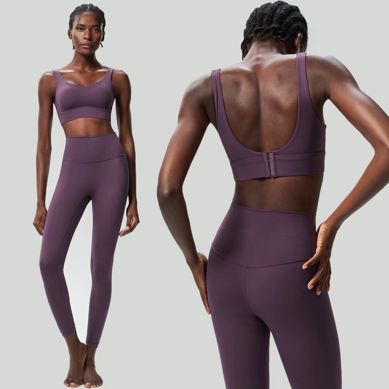 Ensemble de yoga fitness deux pièces pour femmes, couleur unie, extensible, doux, tenue de sport res