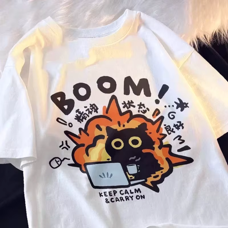 T-shirt à manches courtes Kawaii pour femme, motif dessin animé, coupe ample et décontractée, style