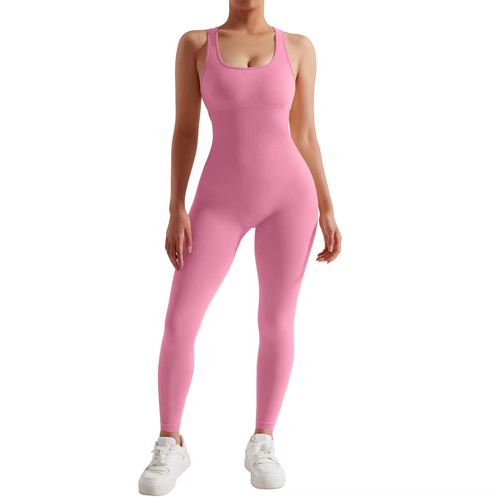 Combinaison de sport fitness sans manches à motif fileté pour femme, sans couture, toutes saisons, g