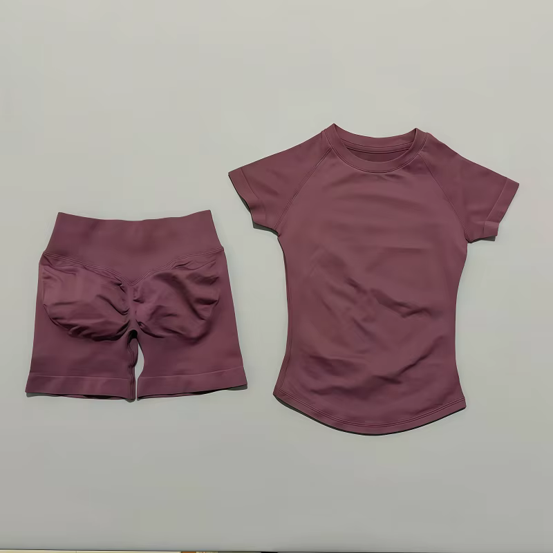 Ensemble de sport 2 pièces pour femme, haut de yoga à manches courtes en tricot sans couture, ensemb