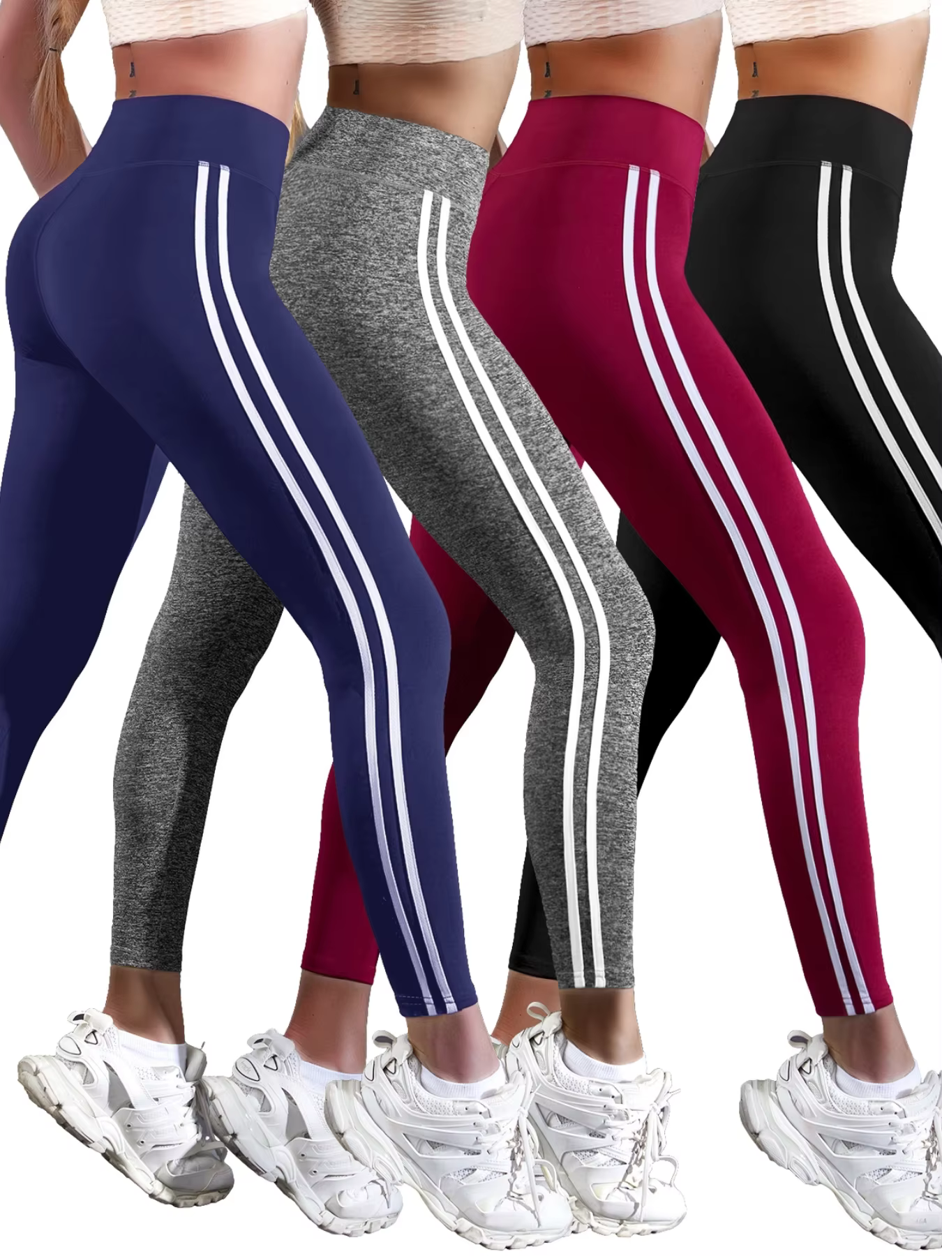 Une pièce sport décontracté côté rayure pantalon taille haute 4 voies Stretch respirant course entra