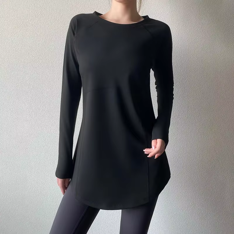 Haut de yoga en velours à manches longues pour femmes, chemise de base optique chaude, coupe couvert