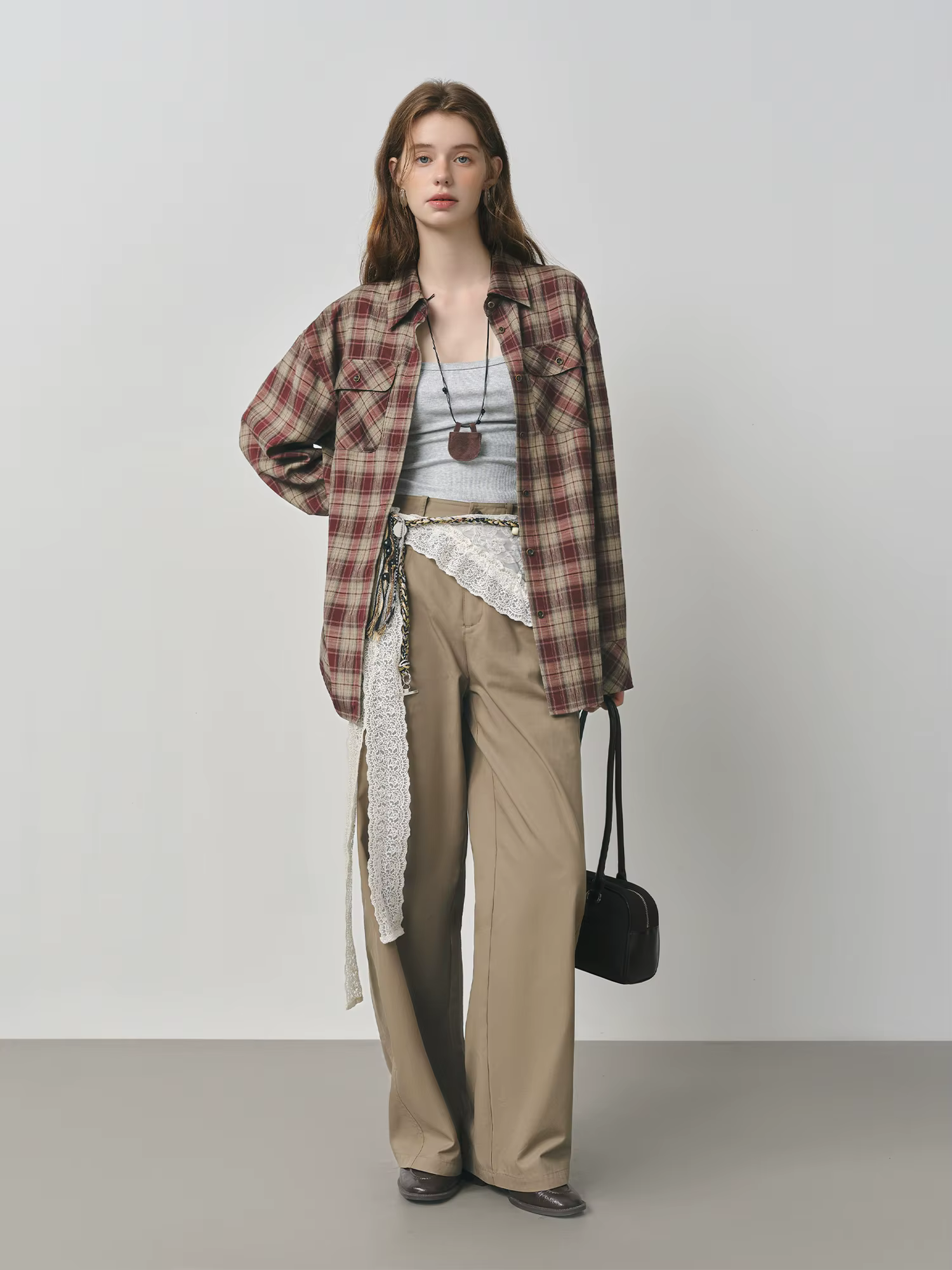 FSLE 2025 Pantalon kaki pour femme - Pantalon en coton à jambe droite Coupe décontractée d'automne S