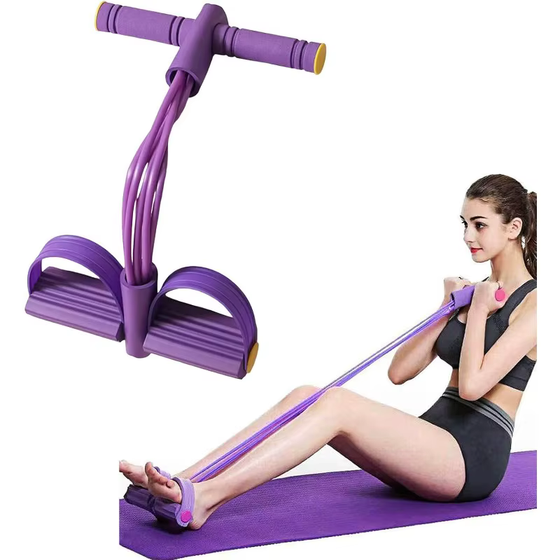 Bandes de Résistance Pilates Trois Couleurs avec Pédale, Tendeur de Cheville à 4 Tubes, Entraînement