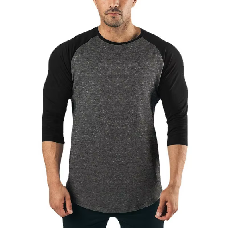 Chemise de Fitness à manches trois quarts pour hommes, vêtements d'entraînement, T-shirt respirant e