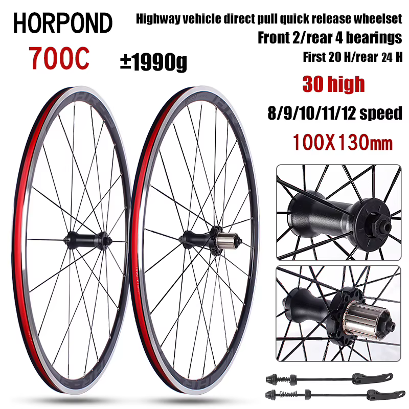 Jeu de roues de vélo de route 700C, 4 roulements, frein à disque, débrayage rapide, alliage d'alumin