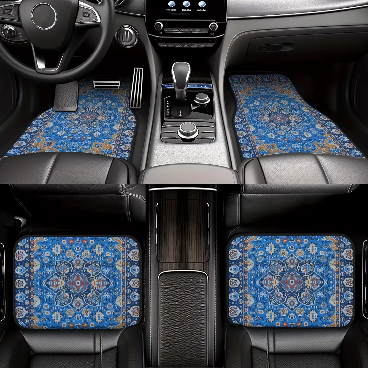 Tapis de sol de voiture 4 pièces élégant anti-taches antidérapant facile à nettoyer universel adapté