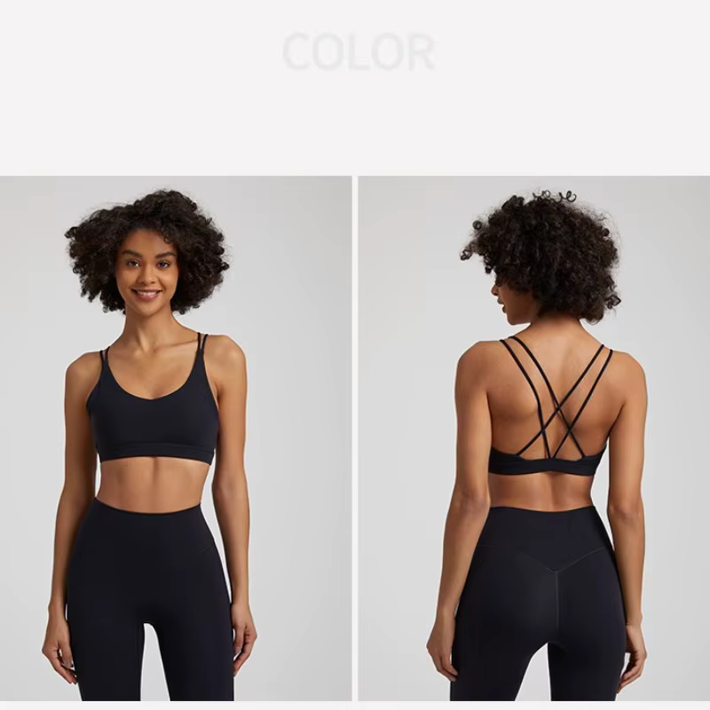Couleur unie haute résistance Gym sous-vêtements Yoga croix femmes Fitness Sport soutien-gorge haut 