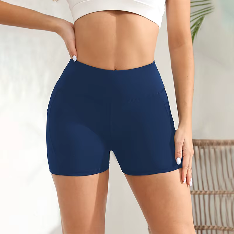 Short de yoga en spandex avec poches pour femme, taille haute, short d'entraînement