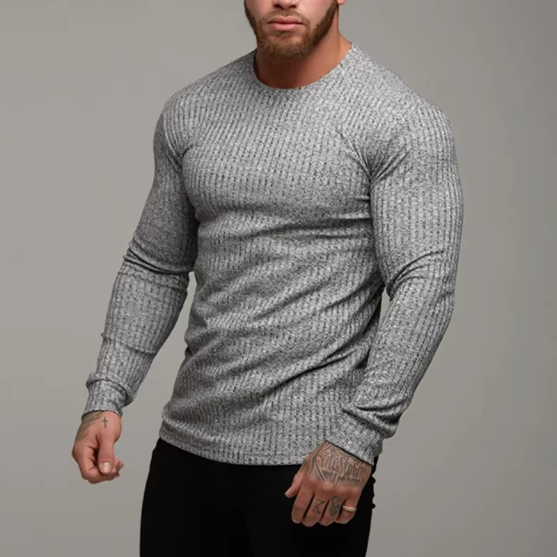 T-Shirts de gymnastique unis à manches longues pour hommes, chemises à bandes de sport ajustées, tri
