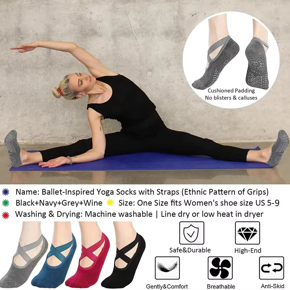 Chaussettes de Yoga respirantes de haute qualité pour femmes, chaussettes de Pilates à bandes antidé