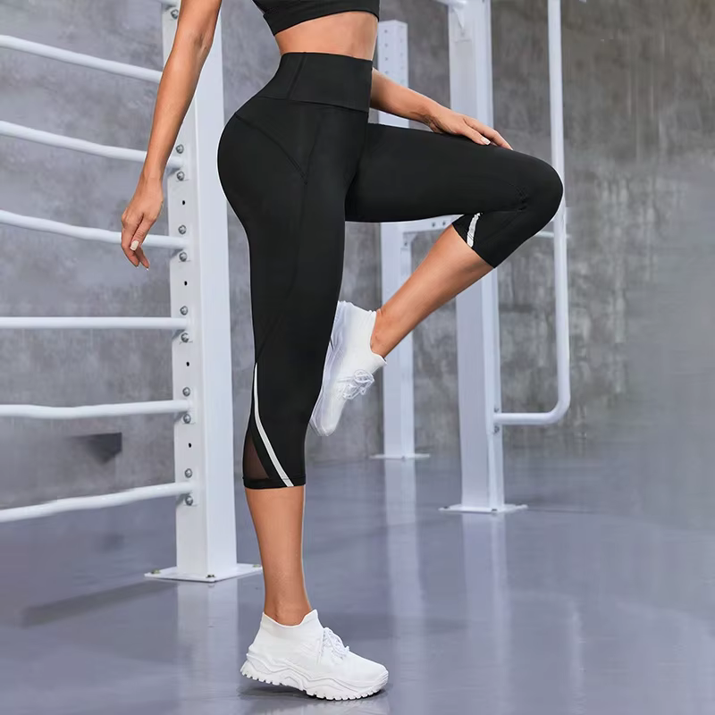 Pantalon de Yoga taille haute en maille, Leggings Capri pour femmes, contrôle du ventre, entraînemen
