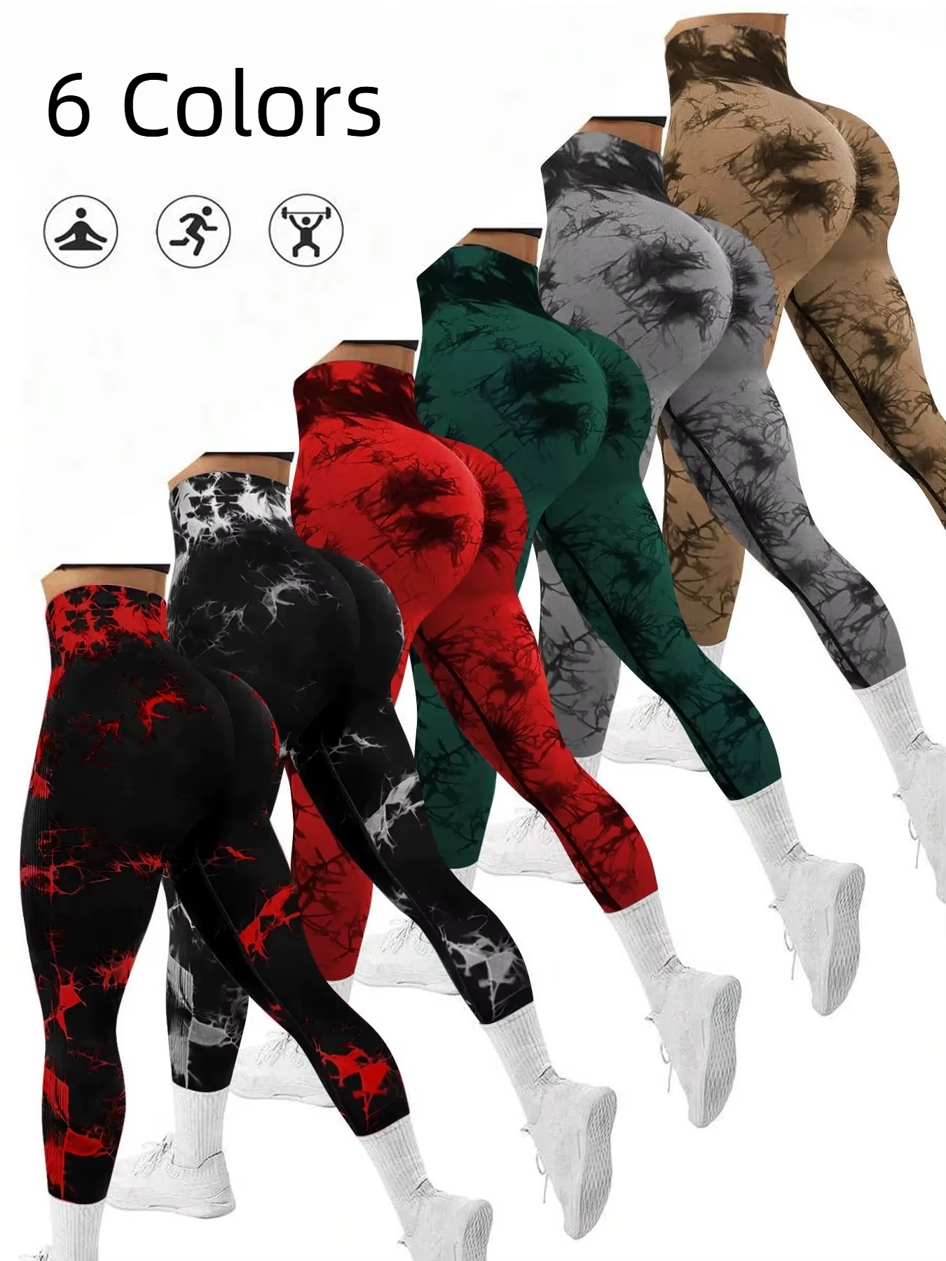 Pantalon de Yoga taille haute sans couture pour femmes, teinture par nouage, contrôle du ventre, ban