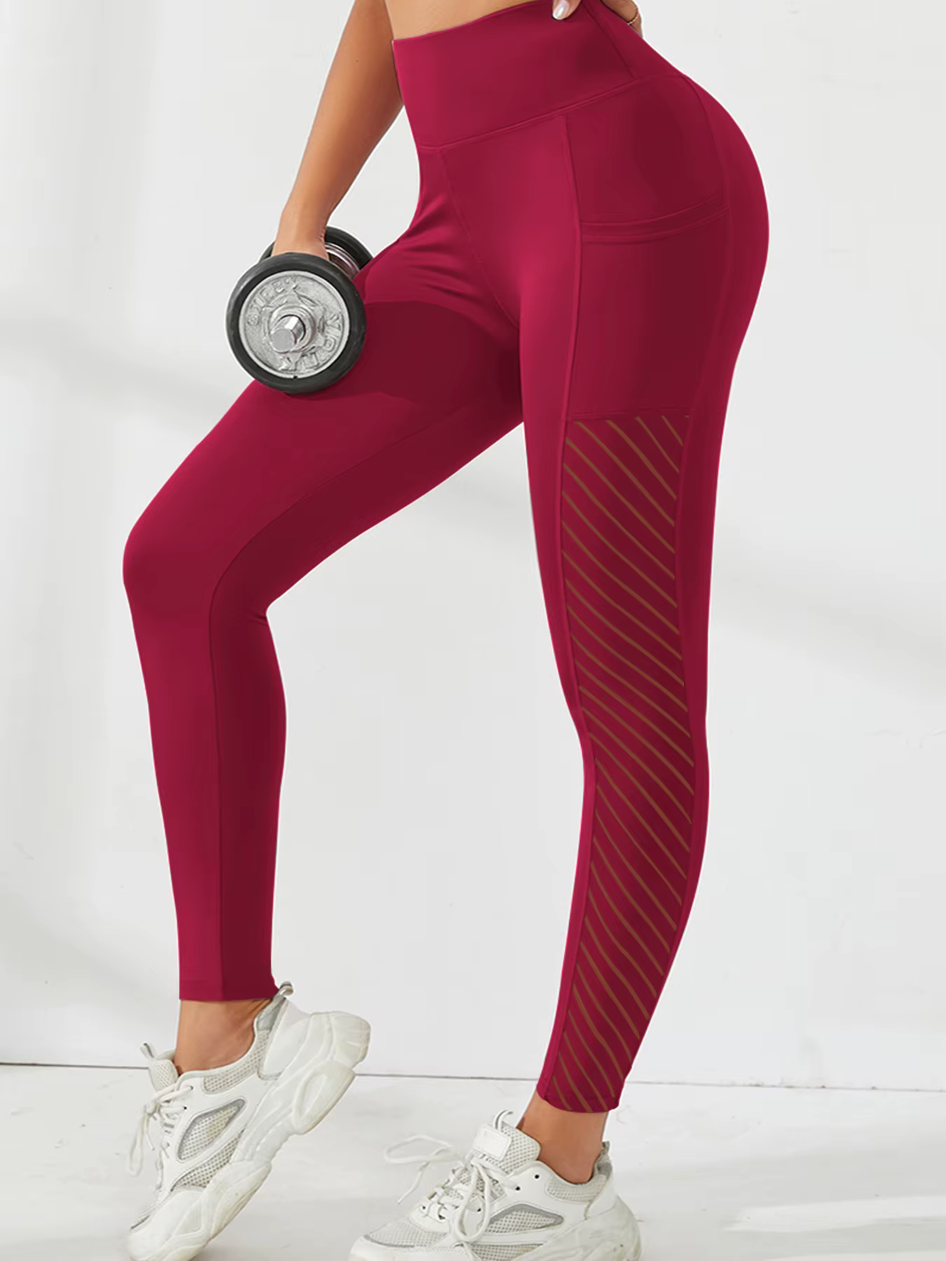 Pantalon de Yoga taille haute en maille latérale pour femmes, Leggings avec poches, contrôle du vent