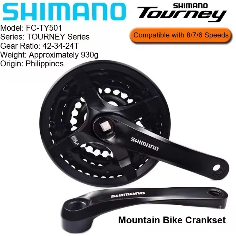 SHIMANO FC - TY501 Pédalier à trou carré 42T/48T - 7/8 vitesses 21/24 pour VTT