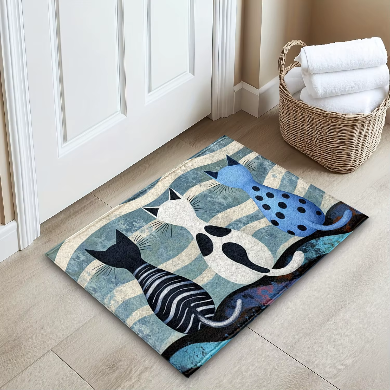 VIKAMA dessin animé rayé chaton tapis antidérapant doux paillasson cuisine tapis chevet tapis de sol