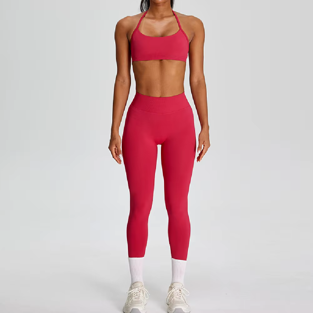 Ensemble de sport 2 pièces sans couture pour femme : haut court et leggings taille haute – Idéal pou