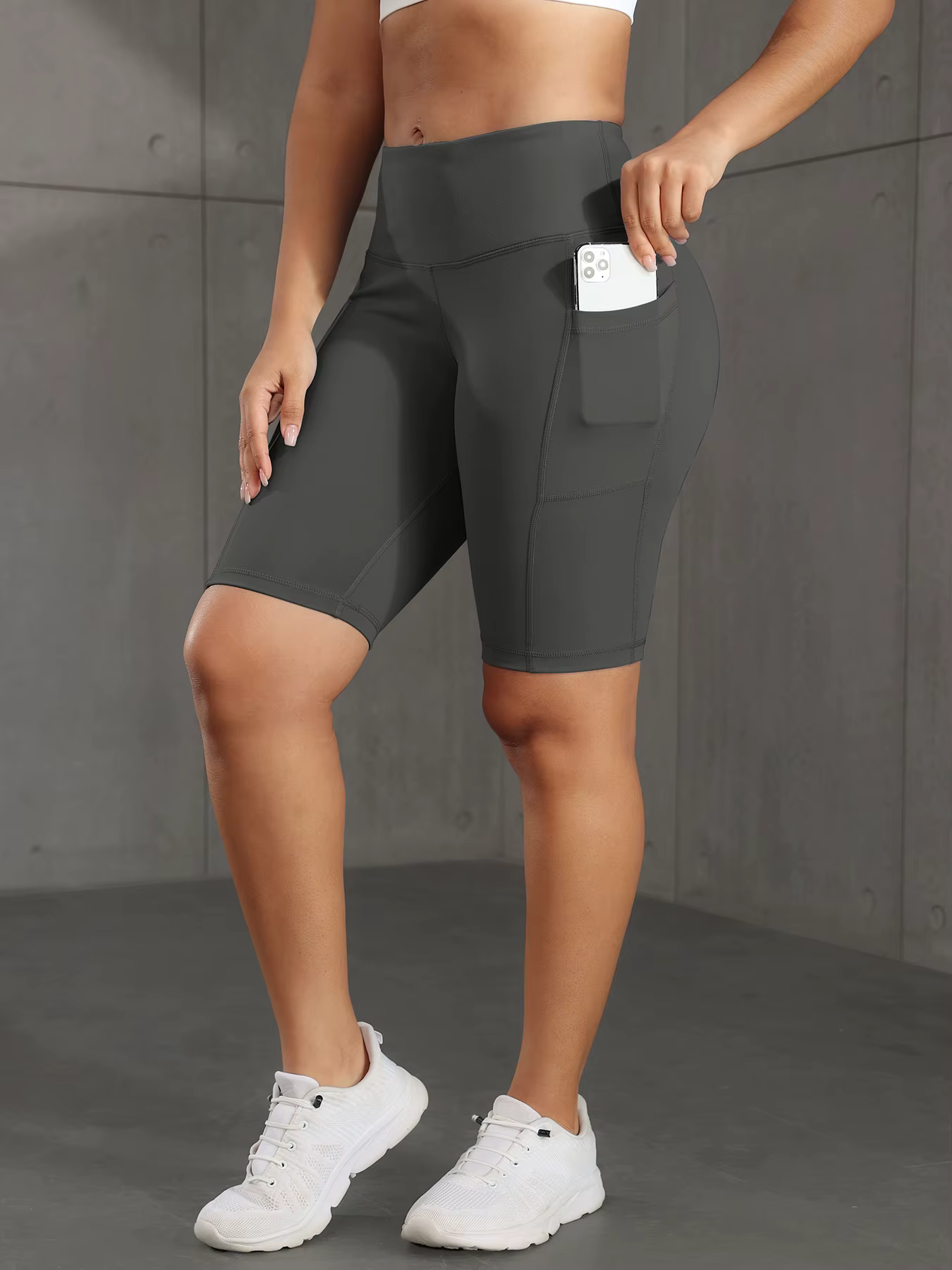 CHRLEISURE – short de Yoga solide pour femmes, avec 3 poches, taille haute, collants d'entraînement,