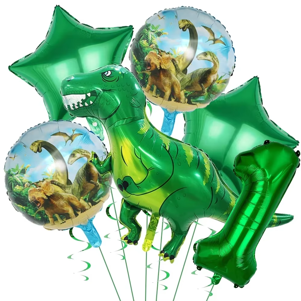 Ballons Dinosaures Joyeux Anniversaire Kit de Ballons en Aluminium Chiffres et Étoiles Dinosaures Id