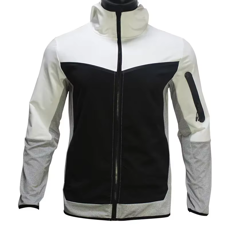 Ensembles de course à capuche pour hommes, survêtements décontractés patchwork, veste à glissière et